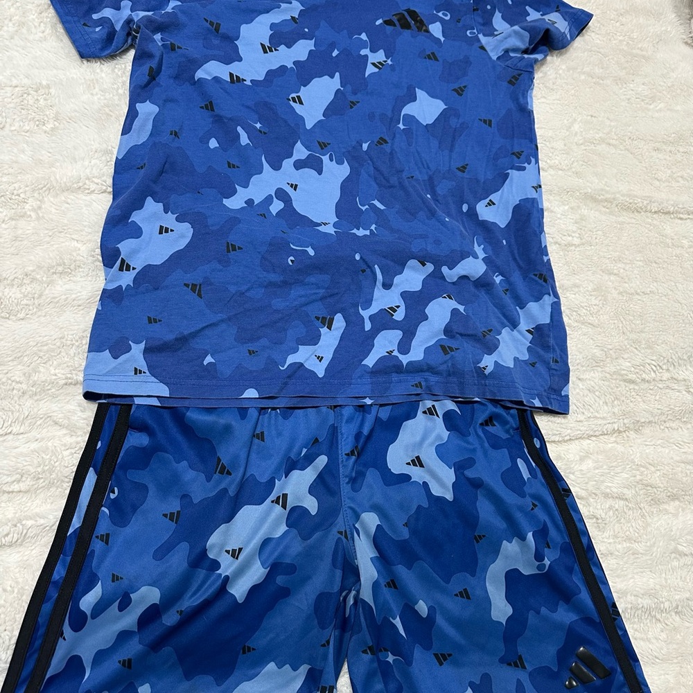 Blue Camouflage T-Shirt and Shorts Set
